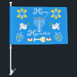 Happy Hanukkah  Holiday Car Flag<br><div class="desc">Happy Hanukkah! Celebrate Hanukkah  this year with beautiful holiday design. Navy blue background with white Menorah and another Hanukkah items.</div>