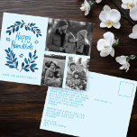Happy Hanukkah Holiday CUSTOM 3 PHOTOS  Postcard<br><div class="desc">Hope you like this holiday design. Add your own photos and text to the front and back by clicking "Personalize this template". Be sure to arrange your photos under the "group" which creates the white border. Everything is adjustable. Add your text to the back too and change the background colors....</div>
