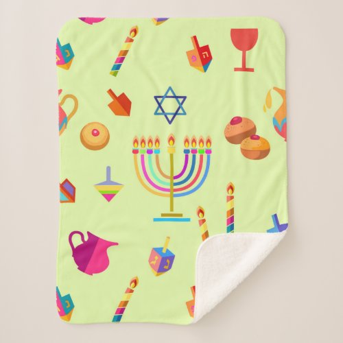 Happy Hanukkah Holiday decorative symbols for Sherpa Blanket