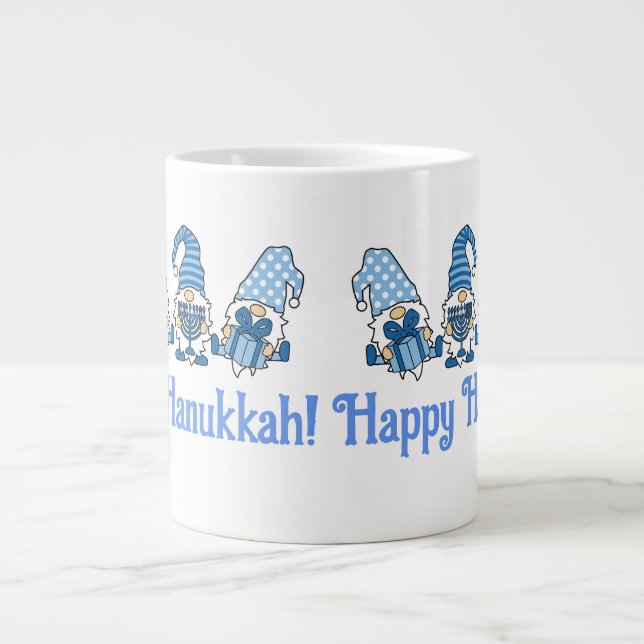 Happy Hanukkah Holiday Gnome  Giant Coffee Mug (Front)