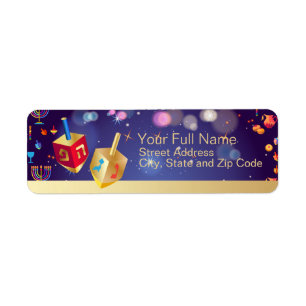 Happy Hanukkah Holiday Gold Hanukkah Menorah Label