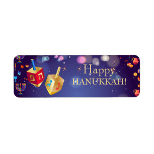 Happy Hanukkah Holiday Gold Hanukkah Menorah Label