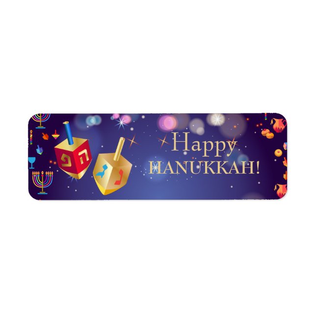Happy Hanukkah Holiday Gold Hanukkah Menorah Label (Front)