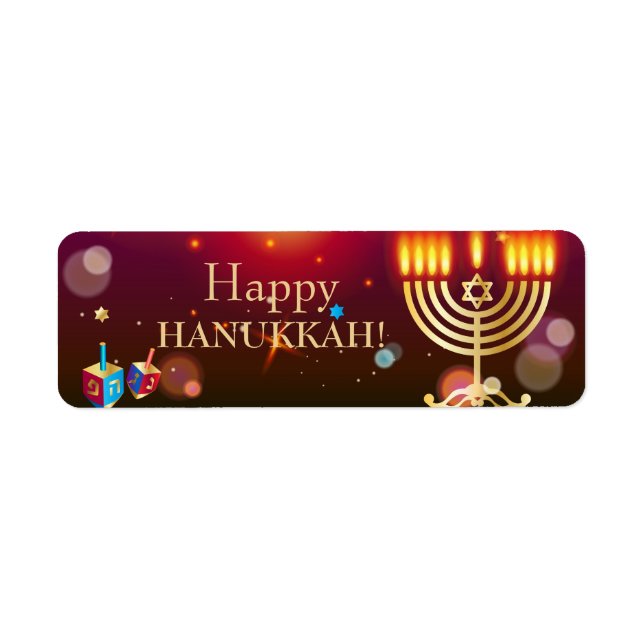 Happy Hanukkah Holiday Gold Hanukkah Menorah Label (Front)