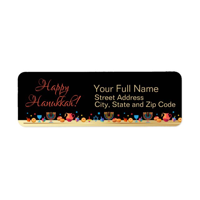 Happy Hanukkah Holiday Gold Hanukkah Menorah Label (Front)
