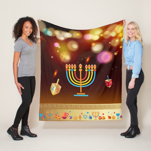 Happy Hanukkah Holiday Lights festive design Fleece Blanket
