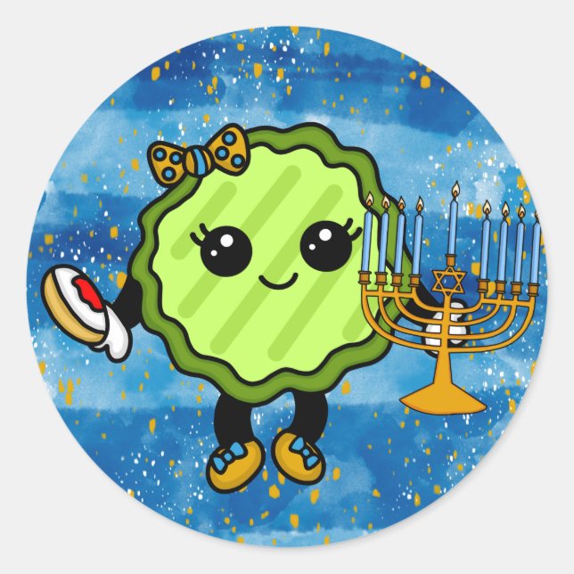 Happy Hanukkah Holiday Pickle   Classic Round Sticker (Front)