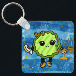 Happy Hanukkah Holiday Pickle    Keychain<br><div class="desc">Cute holiday pickle all decked out for Hanukkah. Collect all our funny holiday pickles!</div>