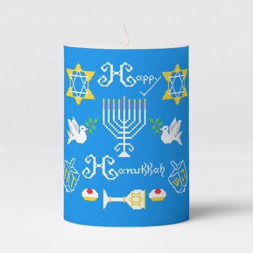 Happy Hanukkah  Holiday Pillar Candle