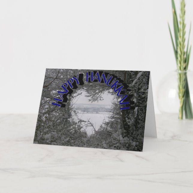 Happy Hanukkah Holidays White Winter Snow Photo Holiday Card (Front)