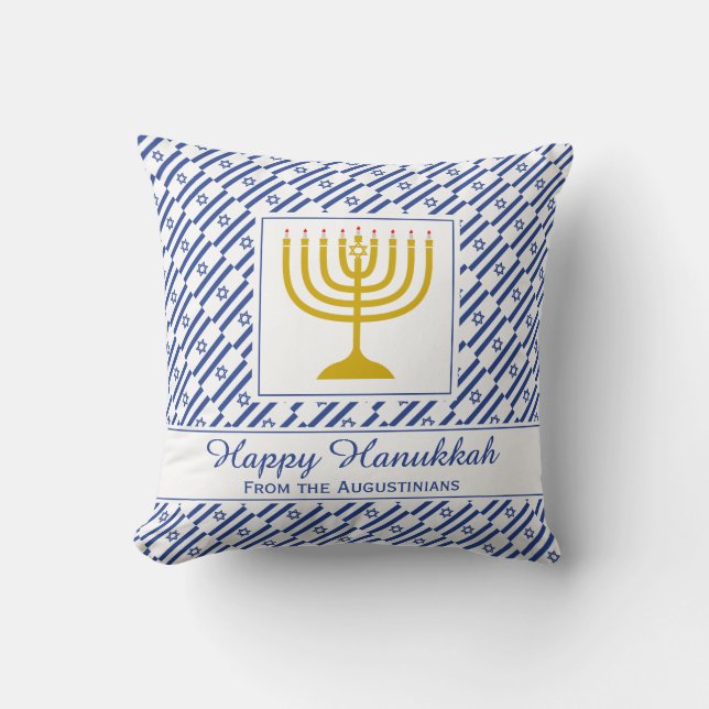 HAPPY HANUKKAH Israeli Flag Personalized Throw Pillow (Front)