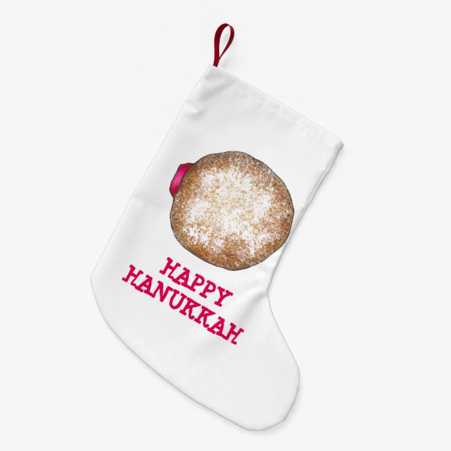 Happy Hanukkah Jelly Donut Doughnut Sufganiyot Small Christmas Stocking (Front (Hanging))