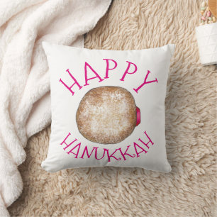 Happy Hanukkah Jelly Donut Doughnut Sufganiyot Throw Pillow