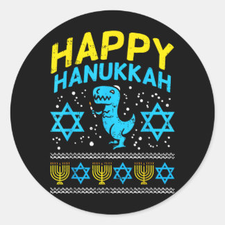 Happy Hanukkah Jewi-Rex Ugly Chanukah Sweater Boy Classic Round Sticker