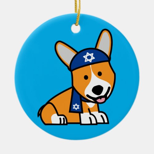 Happy Hanukkah Jewish Corgi Corgis Dog Puppy Ceramic Ornament