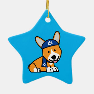 Happy Hanukkah Jewish Corgi Corgis Dog Puppy Ceramic Ornament