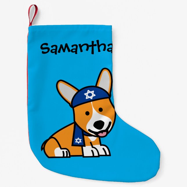Happy Hanukkah Jewish Corgi Corgis Dog Puppy Small Christmas Stocking (Front)