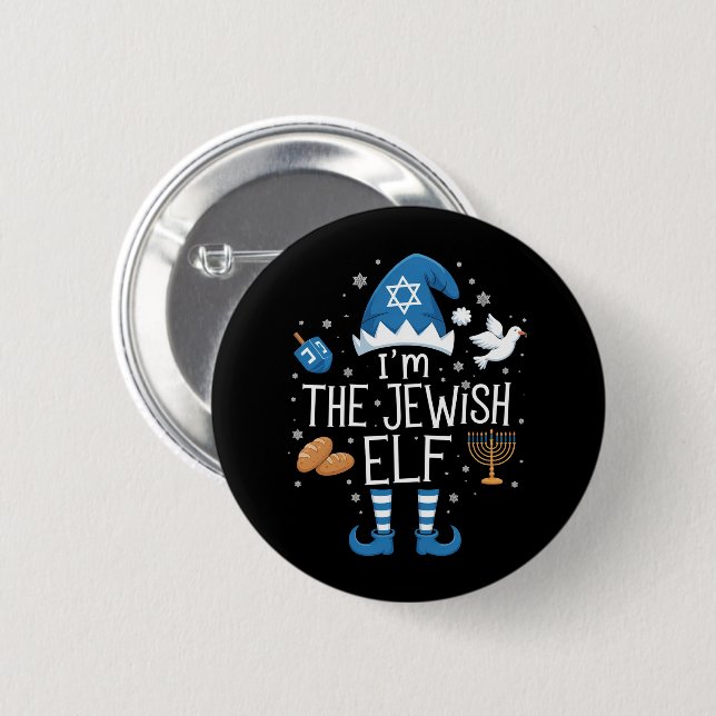 Happy Hanukkah Jewish Elf Family Group Christmas  Button (Front & Back)