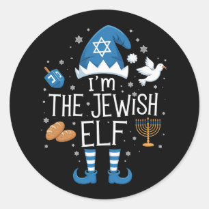 Happy Hanukkah Jewish Elf Family Group Christmas Classic Round Sticker