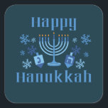 Happy Hanukkah Jewish Festival Menorah Dreidel Square Sticker<br><div class="desc">Happy Hanukkah fun Jewish holiday stickers with snowflakes,  menorah,  and dreidel.</div>