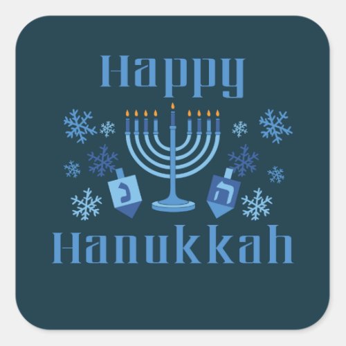 Happy Hanukkah Jewish Festival Menorah Dreidel Square Sticker