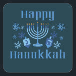 Happy Hanukkah Jewish Festival Menorah Dreidel Square Sticker<br><div class="desc">Happy Hanukkah fun Jewish holiday stickers with snowflakes,  menorah,  and dreidel.</div>