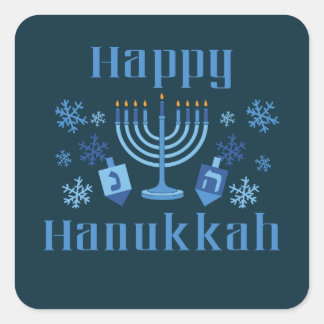 Happy Hanukkah Jewish Festival Menorah Dreidel Square Sticker