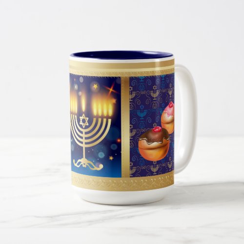 Happy Hanukkah Jewish Holiday Beautiful Two_Tone Coffee Mug