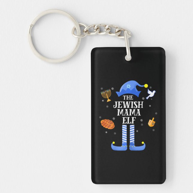 Happy Hanukkah Jewish Mama Elf Family Christmas Keychain (Front)