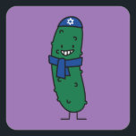 Happy Hanukkah Jewish Pickle Pickles Square Sticker<br><div class="desc">I love Hanukkah and pickles. Pickles are sour and makes your mouth pucker and look like you are going to kiss somebody. That's why I made a Hanukkah Pickle. Thank you for looking at Happy Food designs! Berenice Limon ©. www.zazzle.com/kitteh03 for more designs!</div>