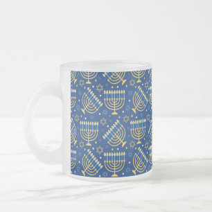 Happy Hanukkah Jewish Star Menorah Blue Chanukah Frosted Glass Coffee Mug