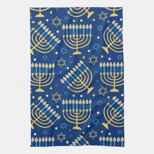 Happy Hanukkah Jewish Star Menorah Blue Kitchen To Kitchen Towel