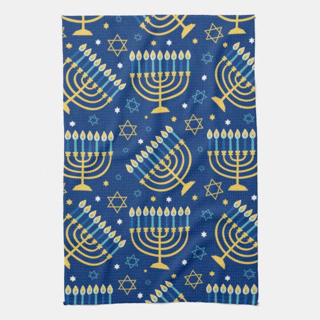Happy Hanukkah Jewish Star Menorah Blue Kitchen To Kitchen Towel (Vertical)