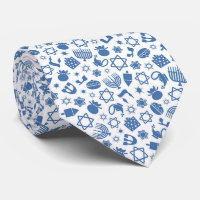 Happy Hanukkah Jewish Star Menorah Blue Neck Tie