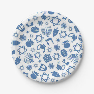 Happy Hanukkah Jewish Star Menorah Blue  Paper Pla Plates