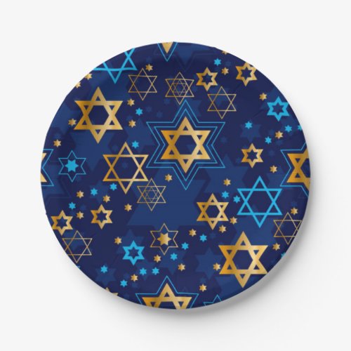 Happy Hanukkah Jewish Star Menorah Blue Paper Plates