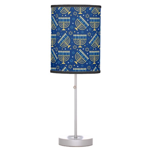 Happy Hanukkah Jewish Star Menorah Blue Table Lamp