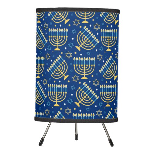 Happy Hanukkah Jewish Star Menorah Blue Tripod Lamp