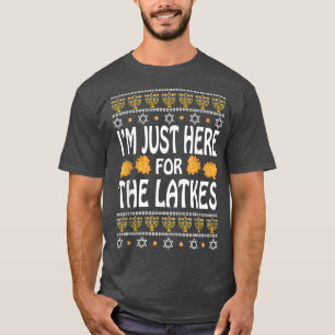 Happy Hanukkah Just Here for Latkes Hebrew Jewish  T-Shirt
