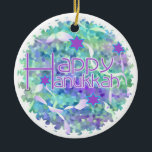 Happy Hanukkah Keepsake Ornament<br><div class="desc">Happy Hanukkah ornament with lots of blue,  green,  and purple,  perfect for displaying during the Jewish holiday of Hanukkah!</div>