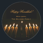 Happy Hanukkah Lamp Menorah Lights Candle Chanukah Classic Round Sticker<br><div class="desc">Happy Hanukkah Lamp Menorah Lights Candles Chanukah Festival of Lights Stickers,  Add Text and Name</div>