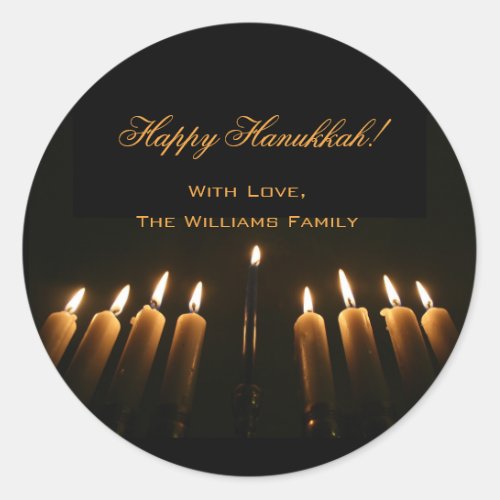 Happy Hanukkah Lamp Menorah Lights Candle Chanukah Classic Round Sticker