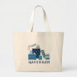 Happy Hanukkah Large Tote Bag<br><div class="desc">This design is beautiful and bright and fills you to the brim with holiday spirit and is perfect on gifts,  table runners,  kitchen linens,  home decor and on all things Hanukkah!</div>