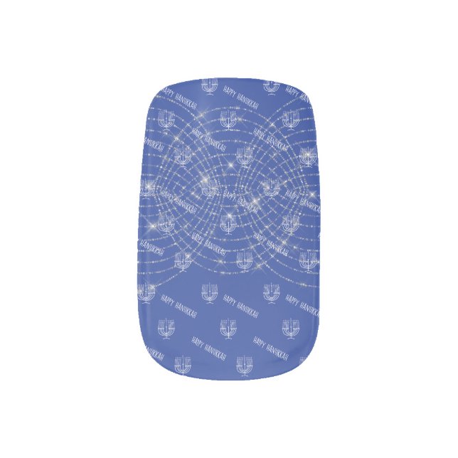 Happy Hanukkah Light Blue Faux Glitter Minx Nail Art (Left Thumb)
