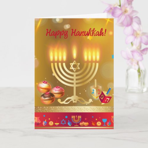 Happy Hanukkah Lights Jewish Holiday Gold Card