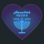 Happy Hanukkah Lights Jewish Holiday Navy Hebrew Heart Sticker<br><div class="desc">Happy Hanukkah Beautiful Jewish Holiday Design with Hebrew lettering. Jewish Holiday Hanukkah background with traditional Chanukah symbols - Gold Menorah, Hanukkiah Candelabrum and Candles, wooden dreidels (spinning top), donuts, star of David and glowing lights wallpaper pattern. Hanukkah Festival Decoration. Jerusalem, Israel. Crafts & Party Supplies > Gift Wrapping Supplies >...</div>