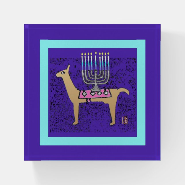 Happy Hanukkah Llama Paperweight (Front)