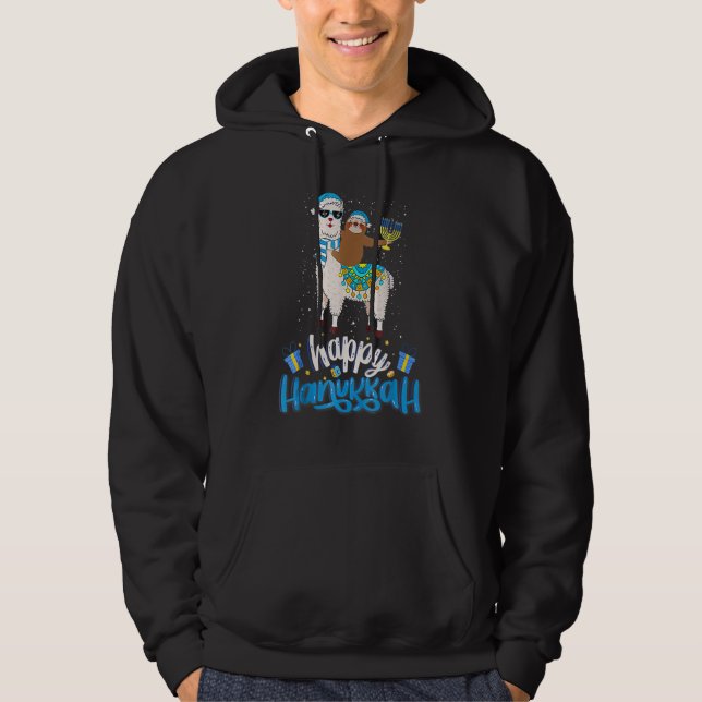 Happy Hanukkah Llamakah Llama Sloth Chanukah Jewis Hoodie (Front)
