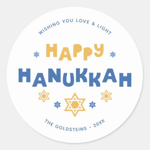 Happy Hanukkah Love and Light Classic Round Sticker