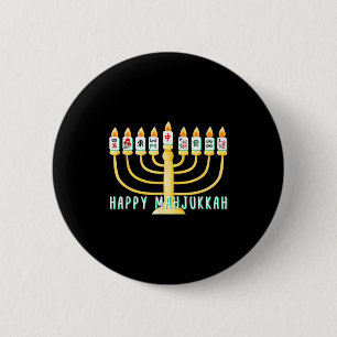 Happy Hanukkah Mahjong Menorah Mahjukkah Chanukkah Button